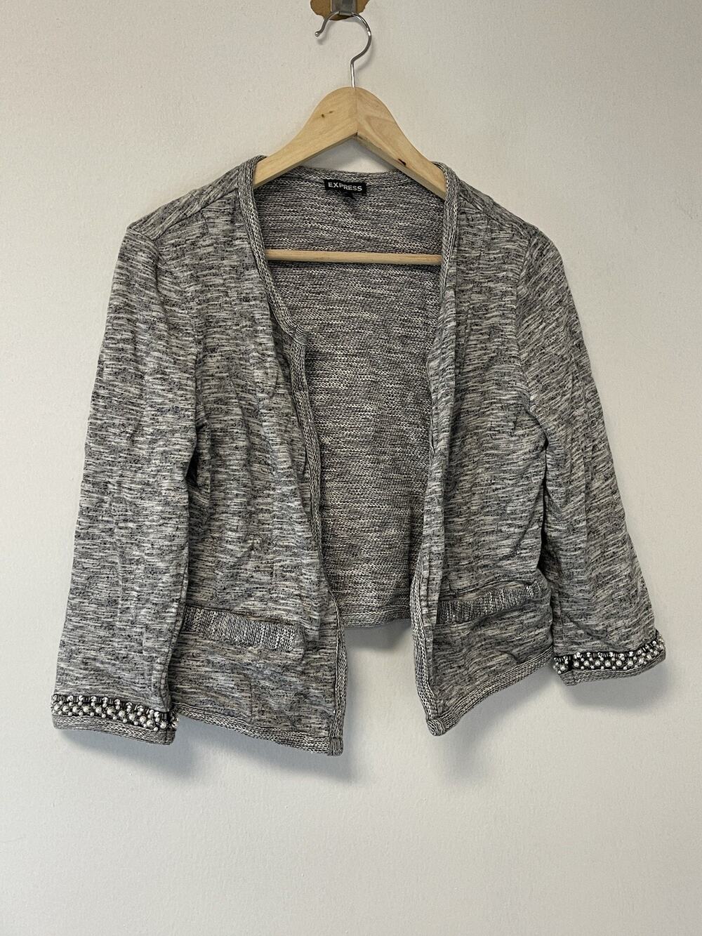 Express Sweater Womens Small Cardigan Cropped Pullover Gray Long Sleeve N40
